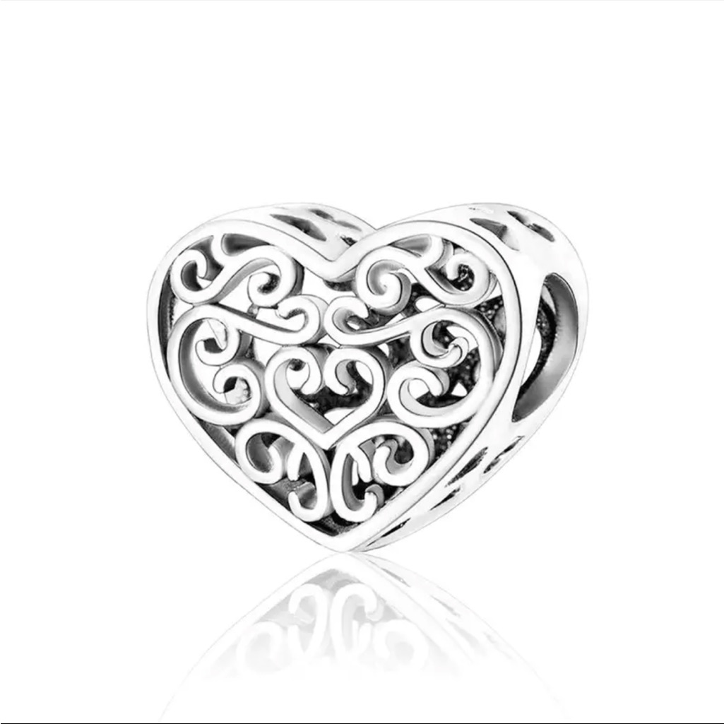 Heart Or Flower Bracelet Charm For Pandora Bracelets & Most Others-New